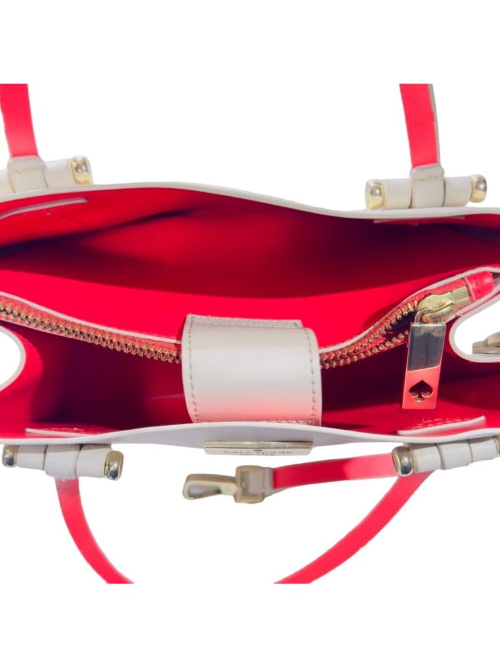 KATE SPADE Arbour Hill Elodie Handbag Beige Red Adjust Detachable Strap Handles - Picture 11 of 13